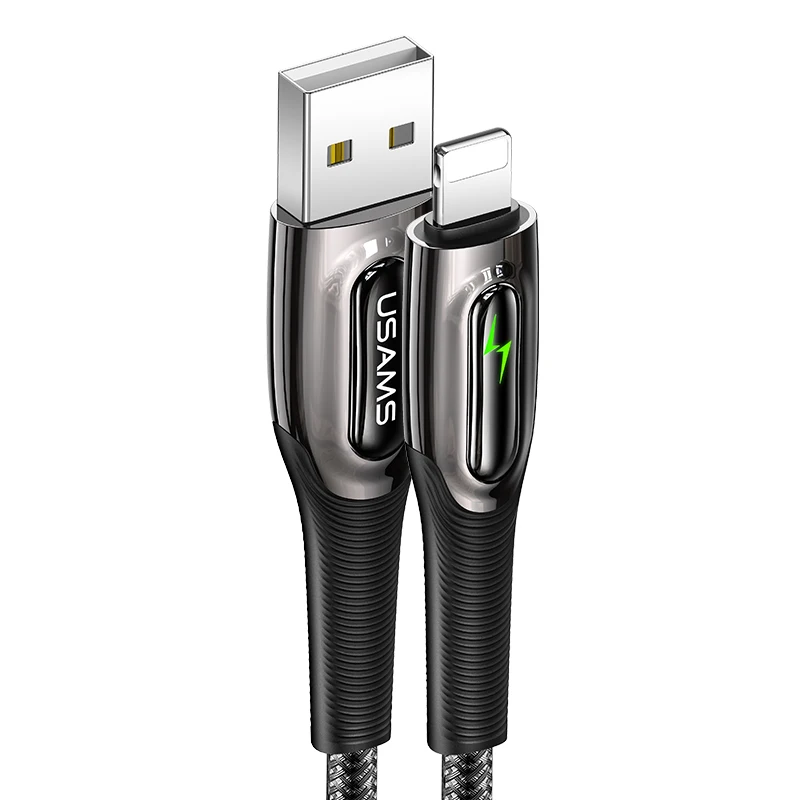 

USAMS 2021 New Products SJ469 Smart Power-off auto disconnect usb charger Cable for iPhone, Black,dark green