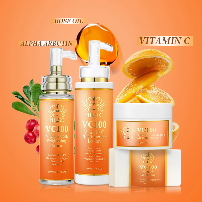 

Best Sellers AILKE 4pcs Organic Vitamin C Serum Whitening Body Lotion Soap Anti-Aging Cream Skin Care Set