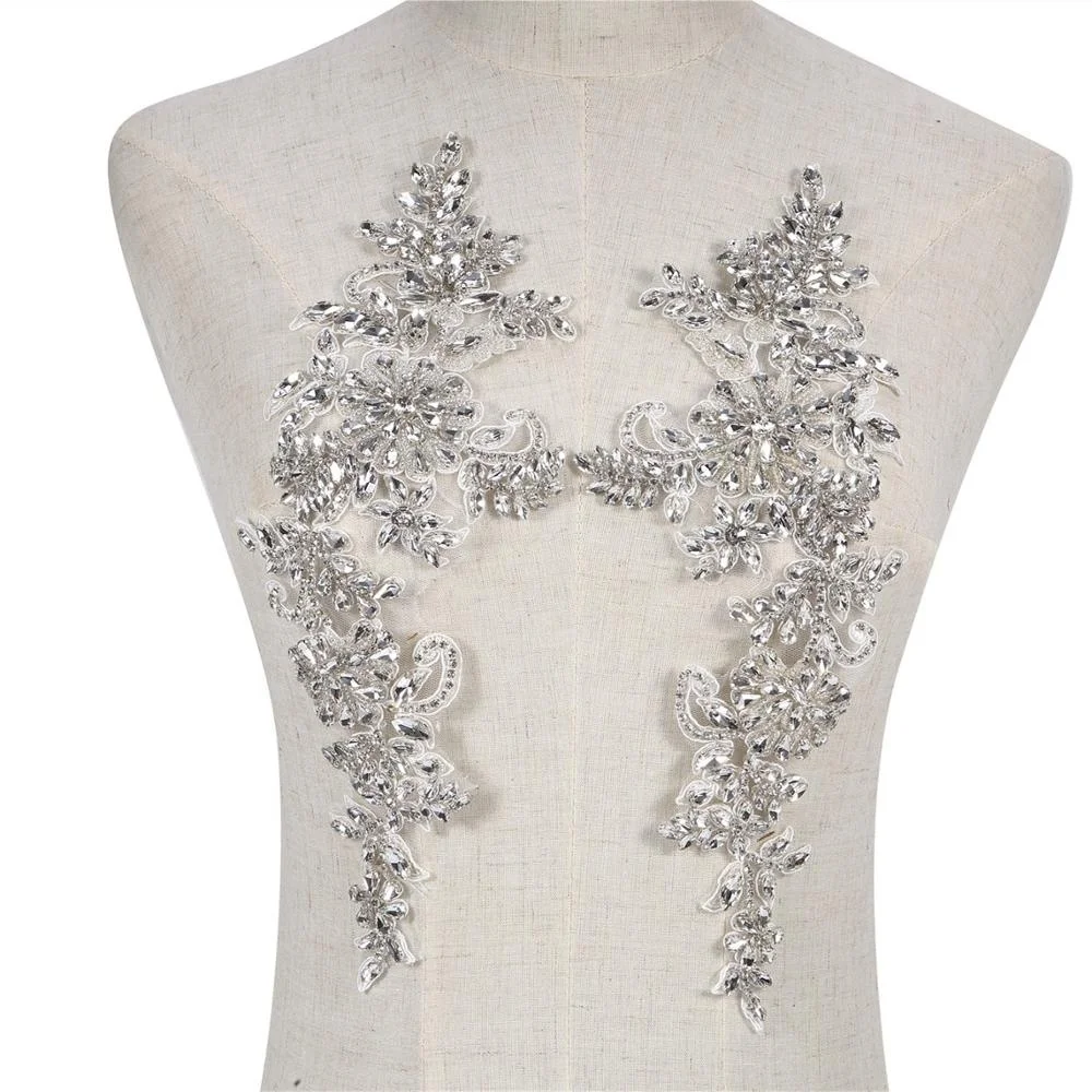 

New collection fashional crystal sewing on appliques lace motif RM362, Silver