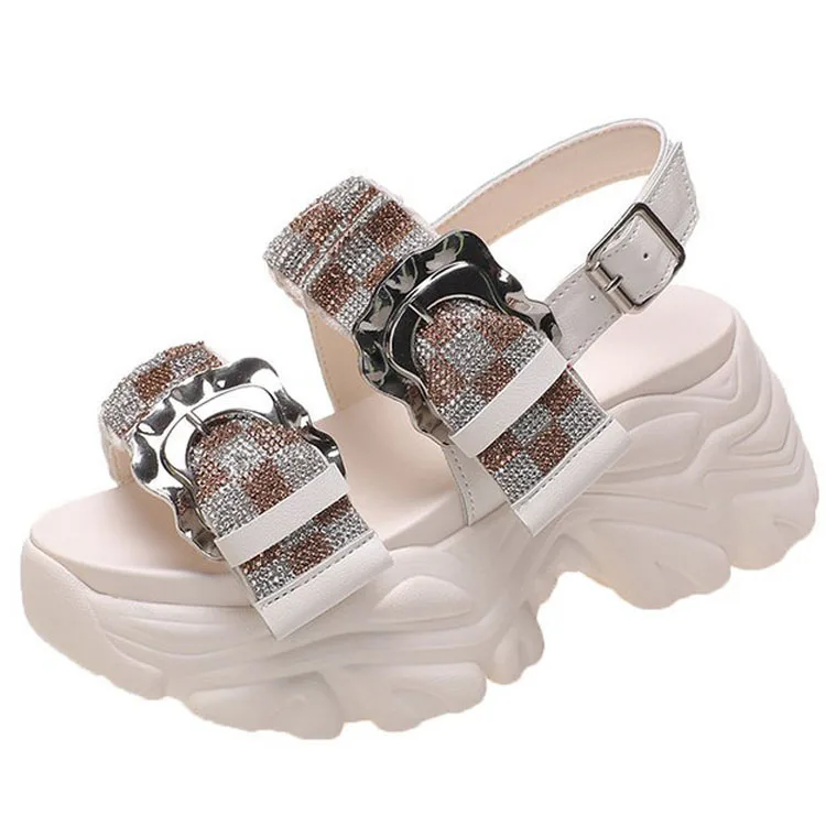 

Dropshipping Custom Logo New Ladies Rhinestone Sandals Fashion Designer Shoes Wedge Sandals for Women