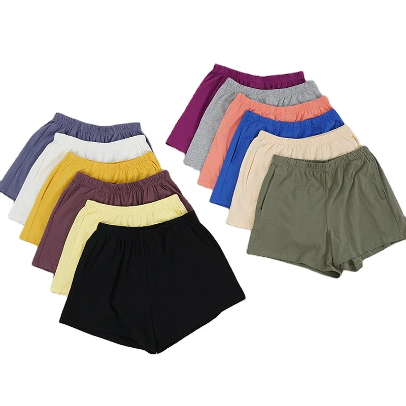 

12 Solid Colors Women 4XL plus Size Elastic Waist cotton gym casual women's shorts with Pockets, Picture color