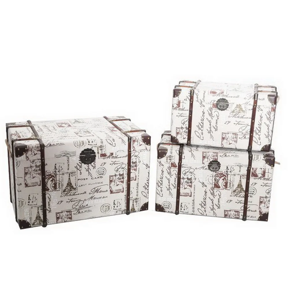

Custom Wooden Retro Vintage Storage Trunk Leather Home Deco Box