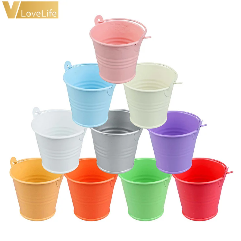 

Vlovelife Hot Sale 10pcs of a Set Metal Plant Pot Painted Iron Candy Colors Flower Pots Hanging Metal Iron Hanging Pots, 10 colors