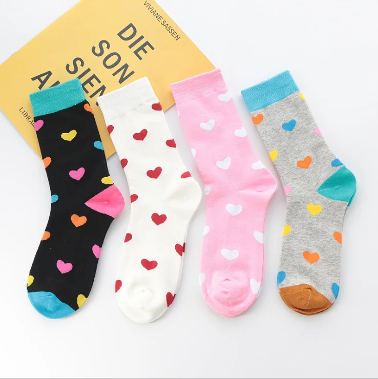 

HF women color heart shape long tube versatile college style Valentine's Day stockings socks