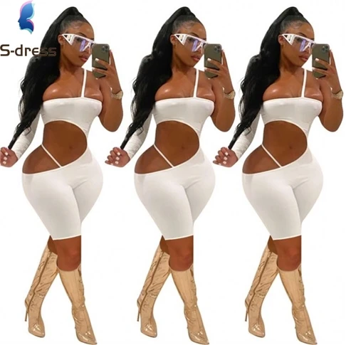 

Hot Selling Asymmetrical White Sexy Bodycon Holes Summer Romper Women Girls Ladies One Piece Jumpsuit
