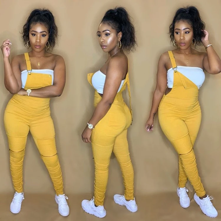 

Solid Color Women Stacked Overall Jumpsuit 2020 New Fashion Women Jumpsuit