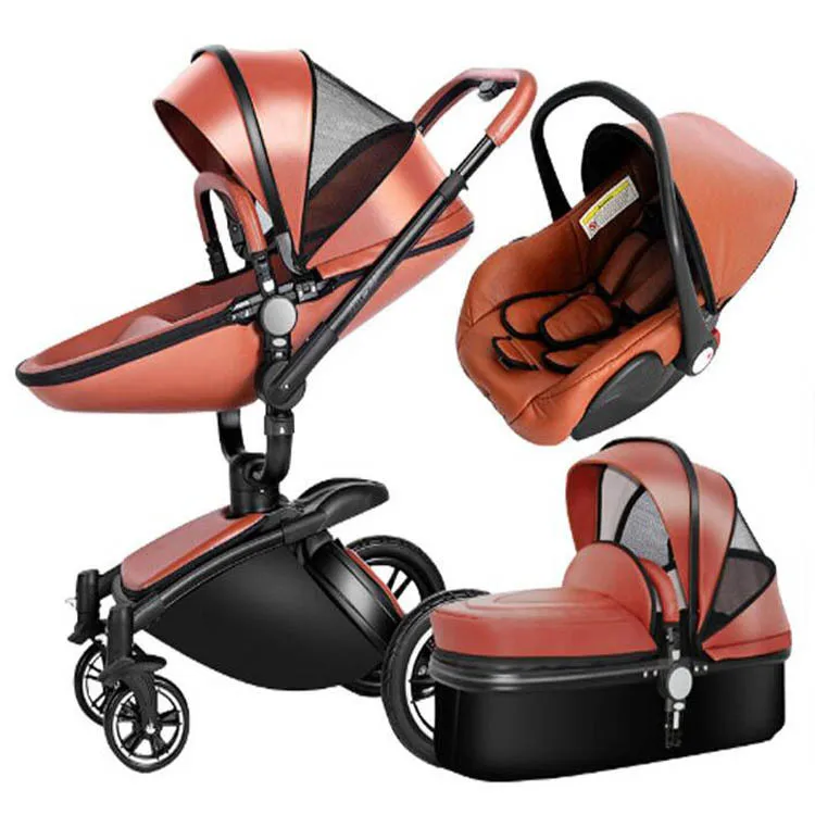 

221 Aluminum frame leather cover en1888 aulon baby stroller 3 in 1 with car seat TS69