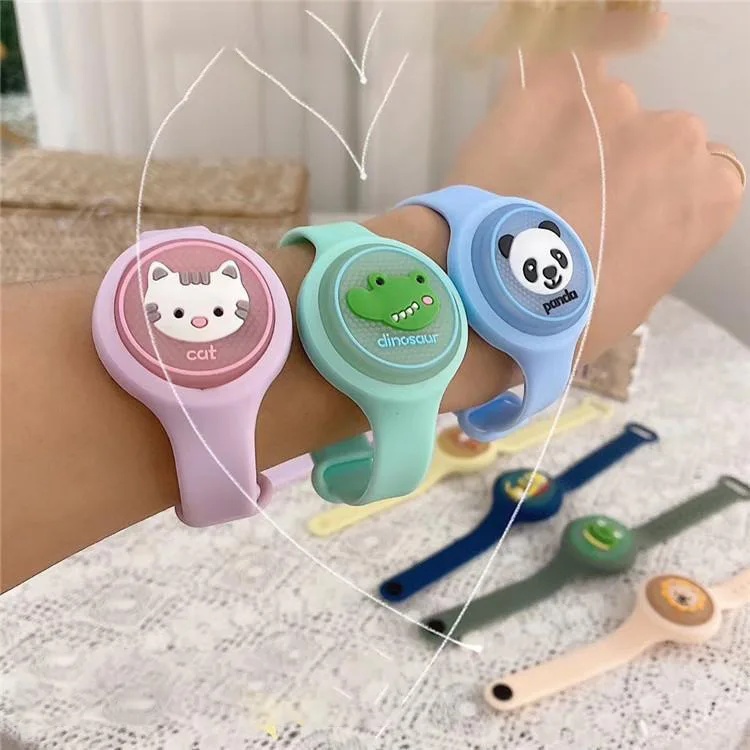 

Zooying hot sell children cartoon pattern anti-mosquito silicone wristband mosquito repellent bracelet with lamp, Pink, green and blue