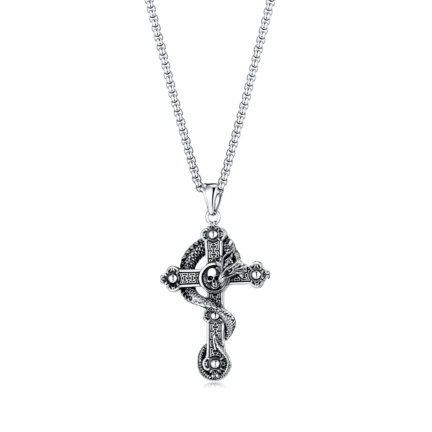 

Awesome Popular Titanium Steel Skull Retro Cross Pendant Jewelry Personality Design Hip Hop Necklace For Unisex