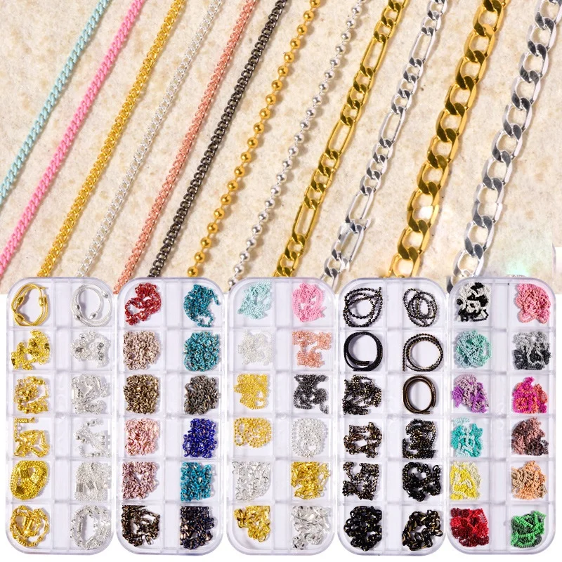 

Paso Sico Wholesale 12 Blanks/box  Size Nail Colorful Chain Accessories Rivet Metal Nail Art Designs for DIY Finger Decor