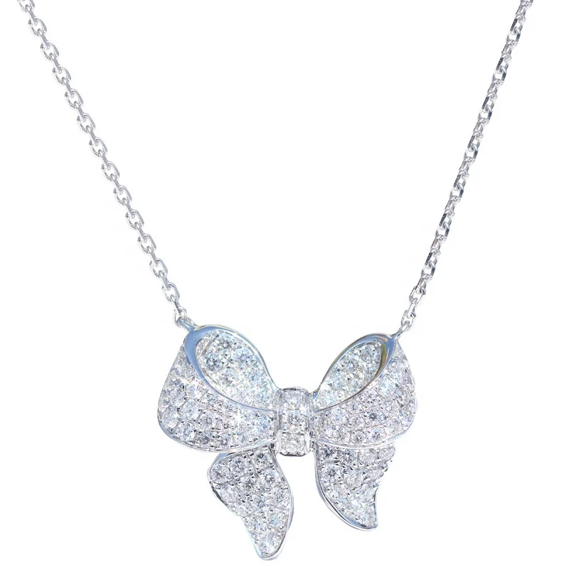 

Natural Diamonds Women Fine Jewelry Wedding Beautiful bow diamond Necklaces