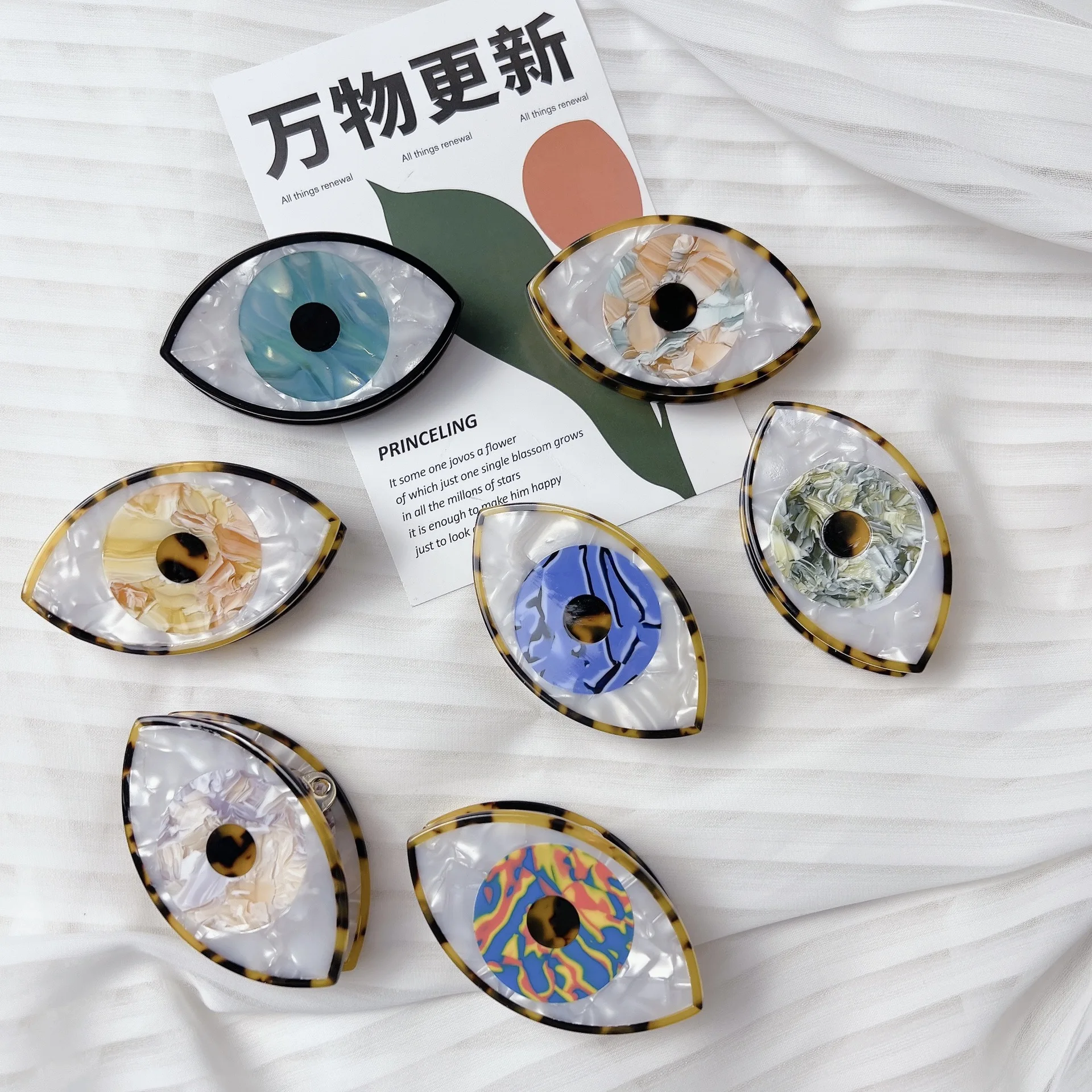 

Sayoung New Hair Accessories Evil Eyes Multiple Colors Acetate Metal Inside Hair Claw Clips For Women Girls