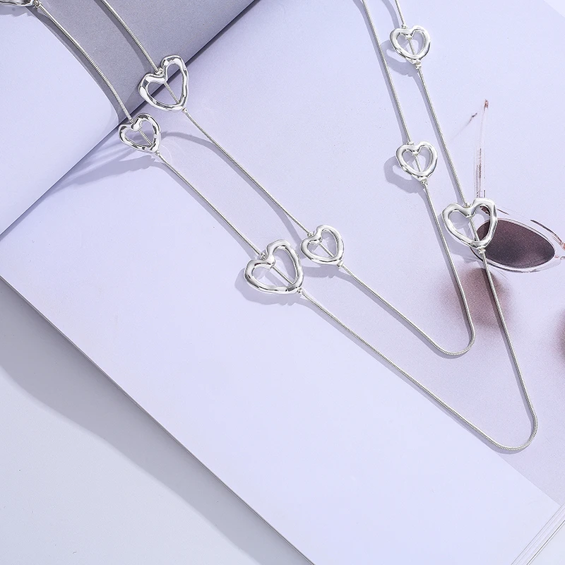 

TongLing necklace 2022 fashion women jewelry thin tiny silver sweater necklace with love heart