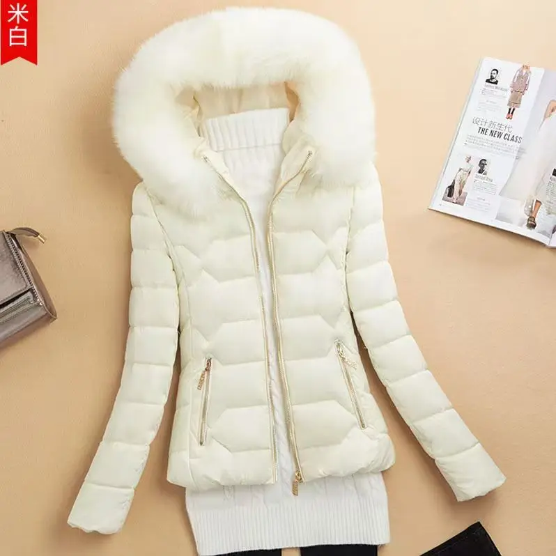New Ladies Winter Coat Women Down Cotton Hooded Jacket Casual Warm Outerwear Jackets Female Parkas Girls Fur Collar Clothes