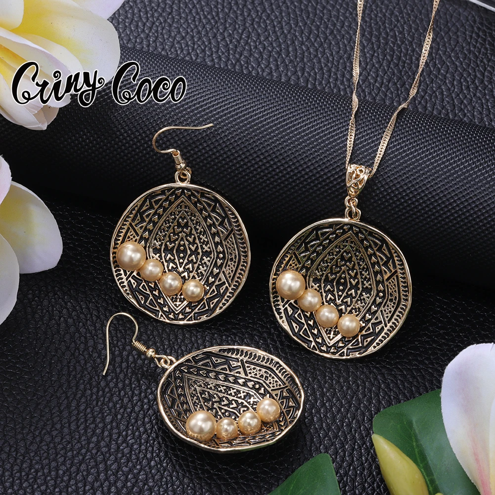 

Cring CoCo New samoan fashion round pearl pendant necklace boho chic polynesian jewelry earrings sets hawaiian jewelry wholesale, Picture shows