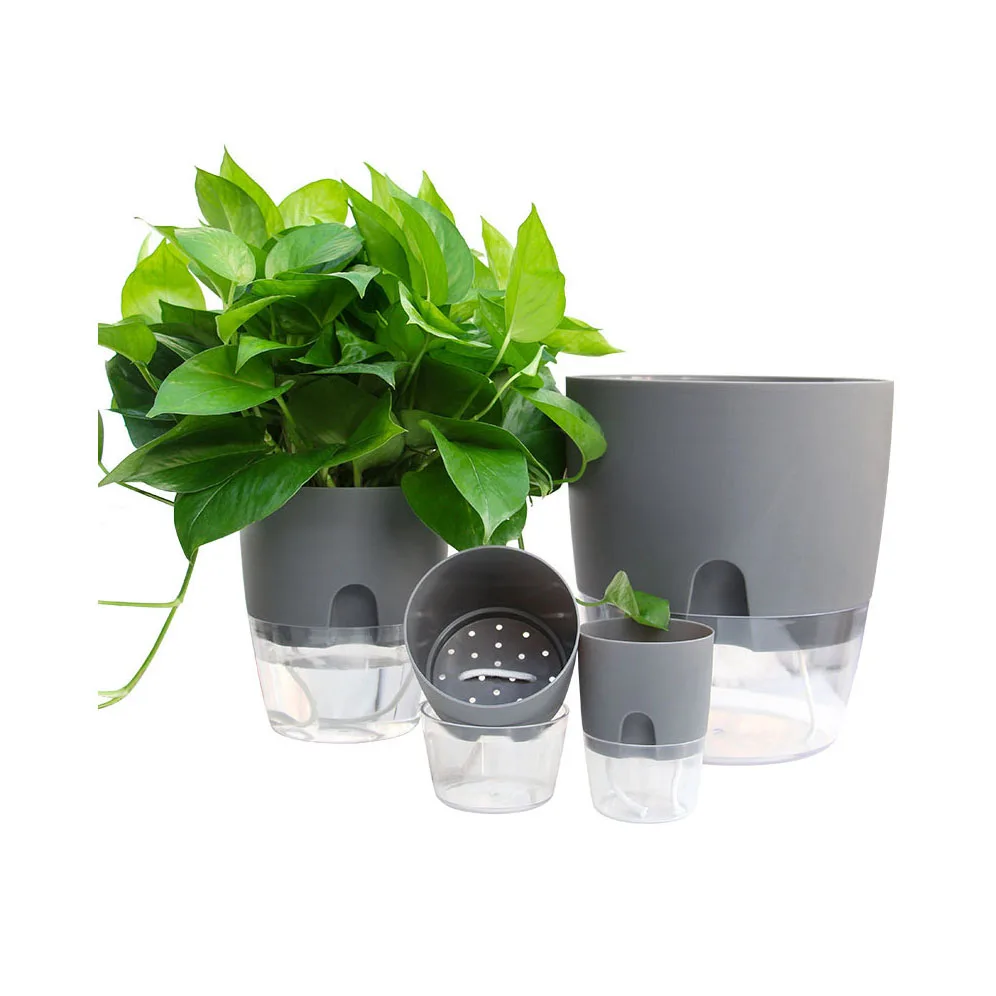 

Creative Automatic Water Absorbing Pots Cotton Rope Transparent Plastic Flower Pot Self Watering Plant pot, Gray and white