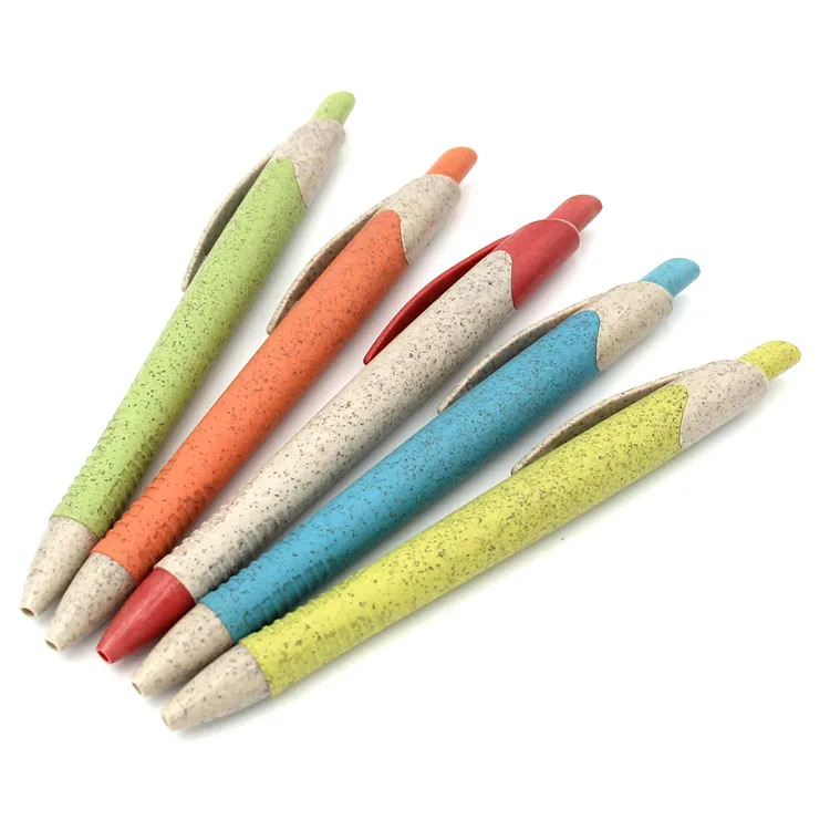 ecofriendly 回收塑料圆珠笔可降解小麦秸秆材料 ballpen 与自定义
