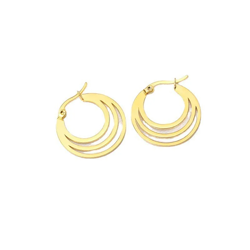 

2022 New Arrival Quality Stainless Steel Earrings Hot Selling Simple Cutout Geometric Hoop Earrings for Women Girls, Picture shows