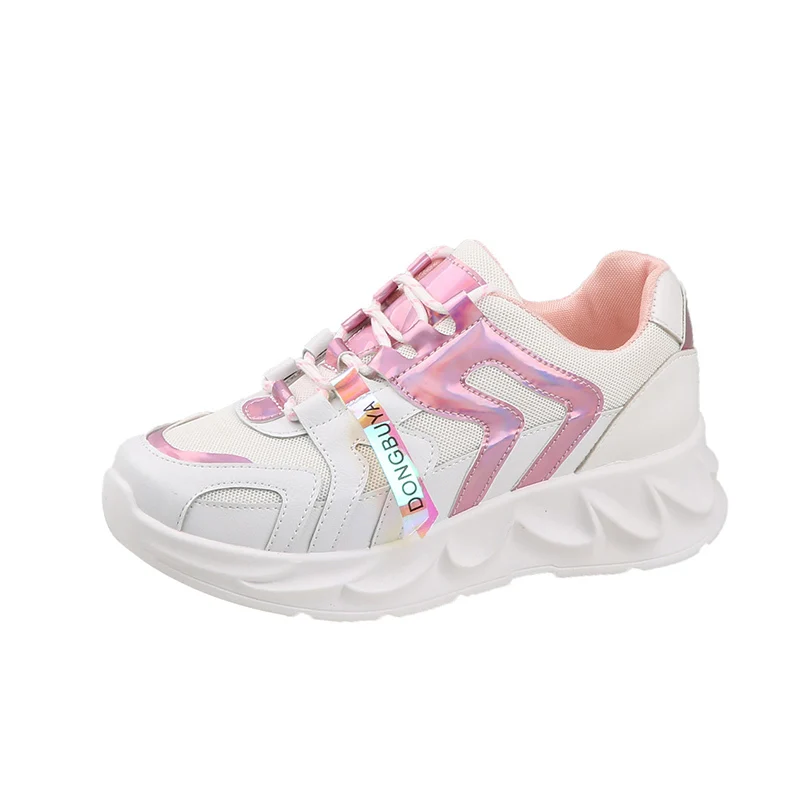 

Custom Fashion walking Sneakers Women White Platform Ladies Chunky Sneakers Shoes, Pink/green