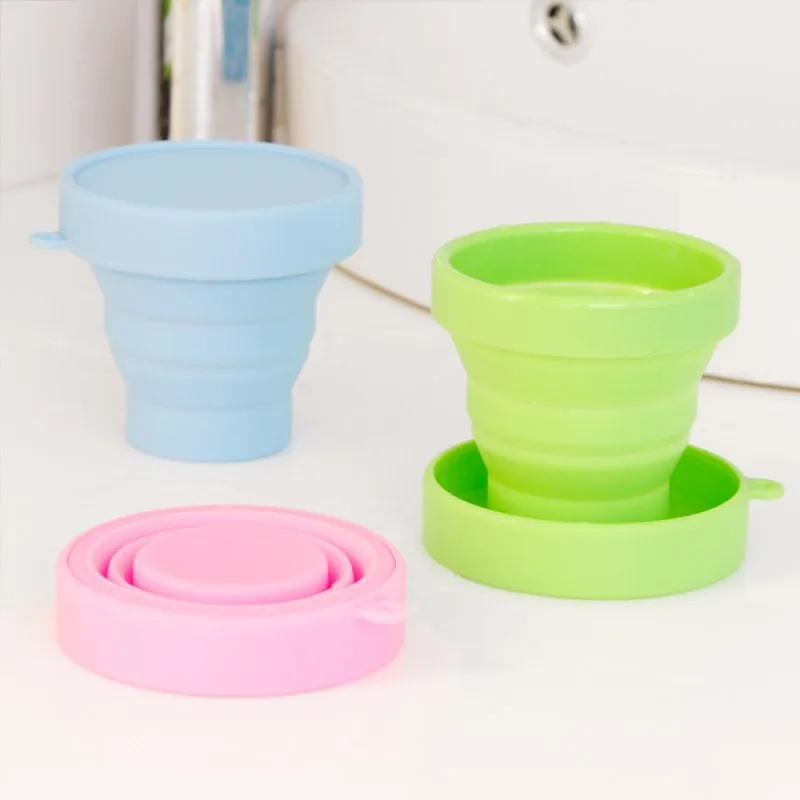 

Food Grade silicone folding cup, silicone collapsible cup, silicone pocket cup with lid, Customized color