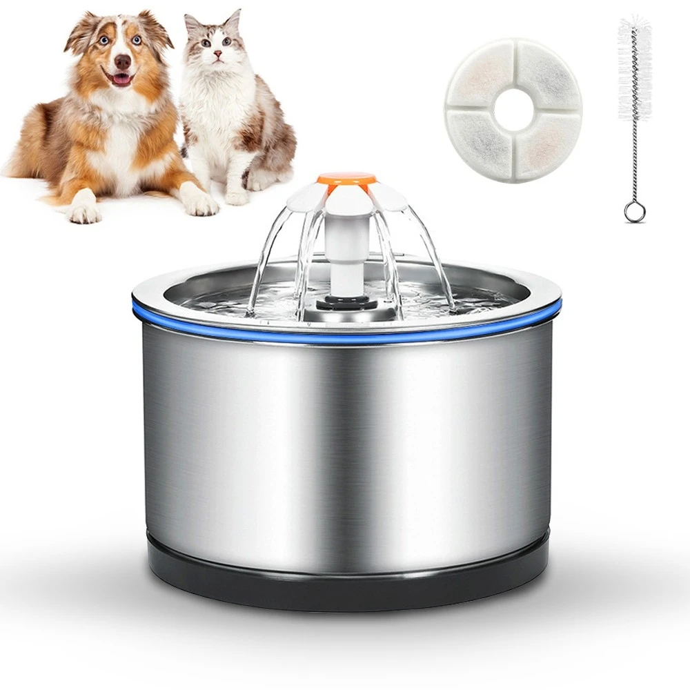 

Pet Drop shipping 84oz/2.5l Stainless Steel Cat Water Fountain With Led Light & Filter