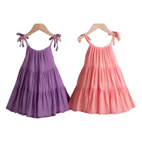 

Fashion Sleeveless Cotton Sweet Dress for Baby Girl Cute Solid Pink Purple Twirl Dress Children Summer Outfit Lace up Dress