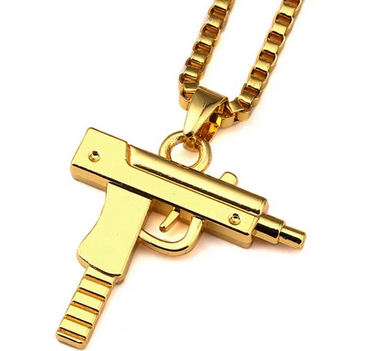 

Alloy Gold Plated Hip Hop Jewelry Supreme Pistol Machine Gun Pendant Necklace