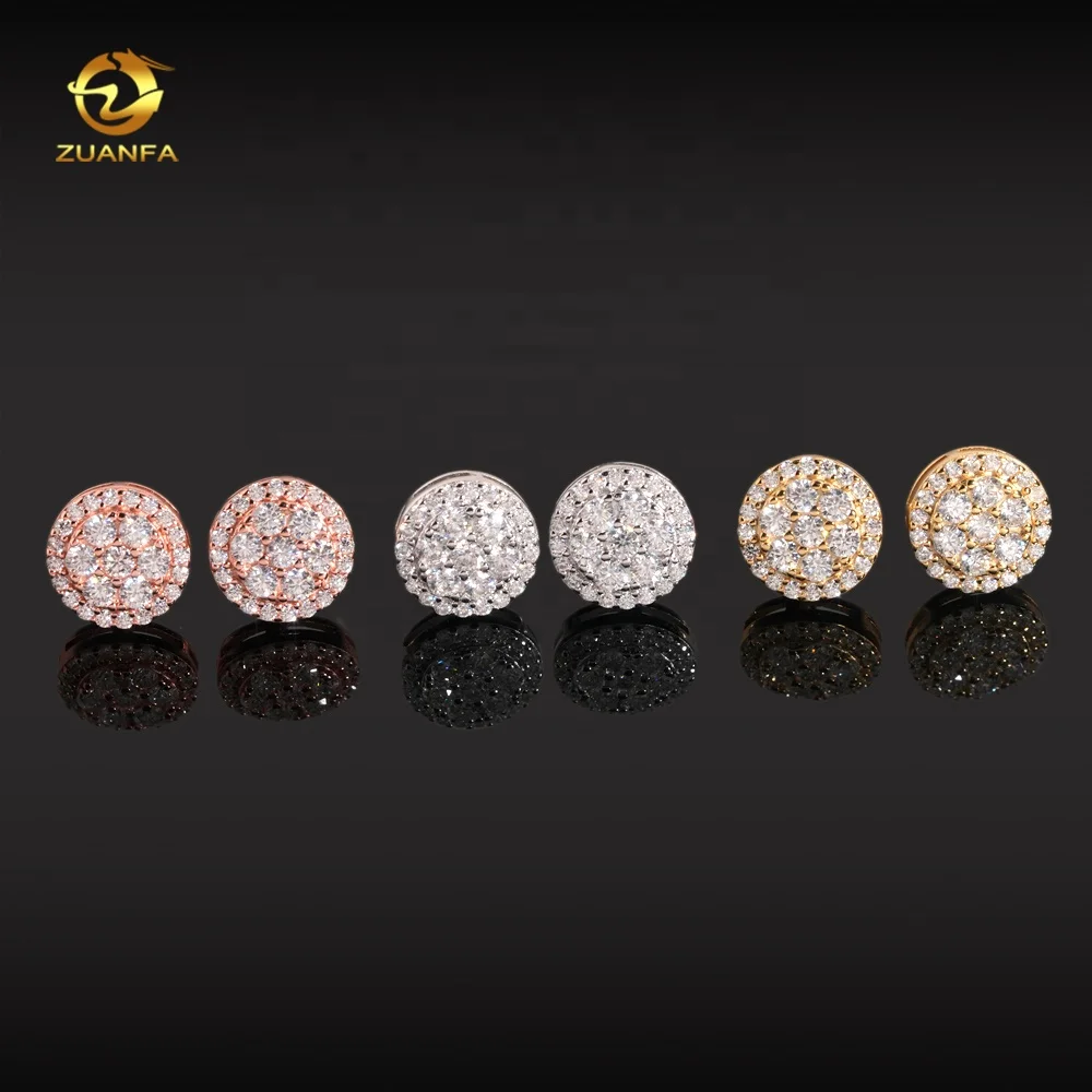 Fine Jewelry Fashion Hip Hop Round Iced Out Stud Moissanite Diamond Mens 925 Silver Earrings