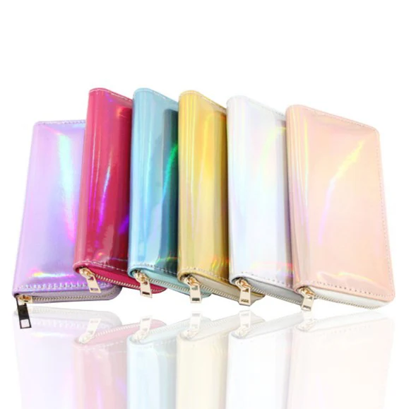 

PU leather women wallet holographic clutch bag custom fashion carteras designer wallets for women, 6 colors(pls see below color cards)