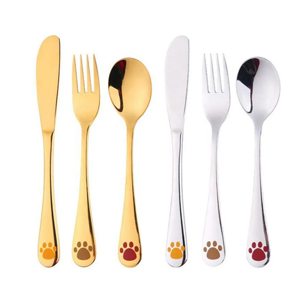 

Cartoon Pattern Carving 4 Piece Kids Cutlery Set, Children Tableware Western-style Tableware Copper Cutlery, Fork and Spoon