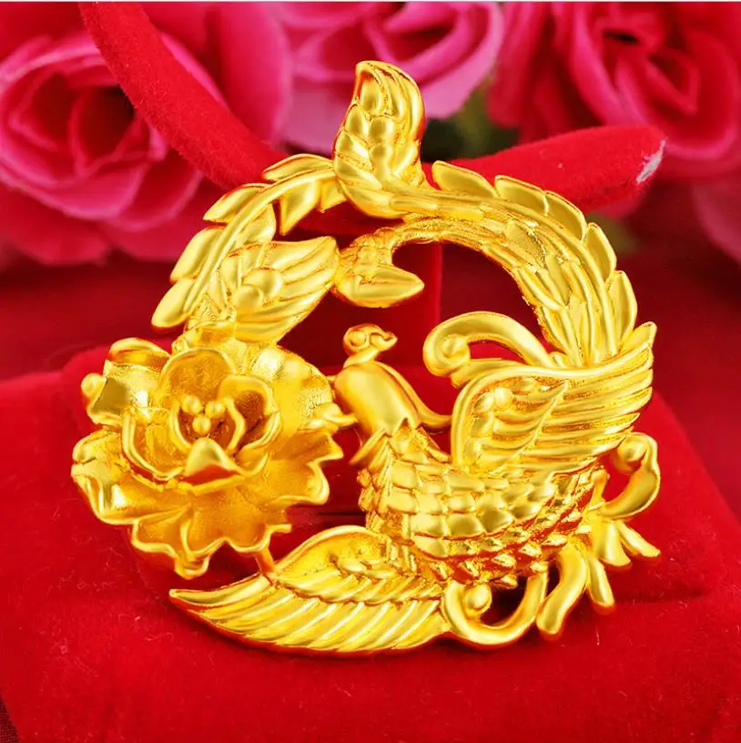 

Long do not fade 24k gold phoenix pendant for women fashion classic gold wedding jewelry