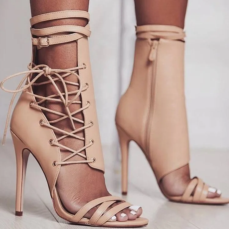 

2022 Hot Sale Open Toe Women's Women High Heel shoes Fashion Sexy Lace up Ladies High Heel Nude Wrap Female Sandals Shoes, Black/nude