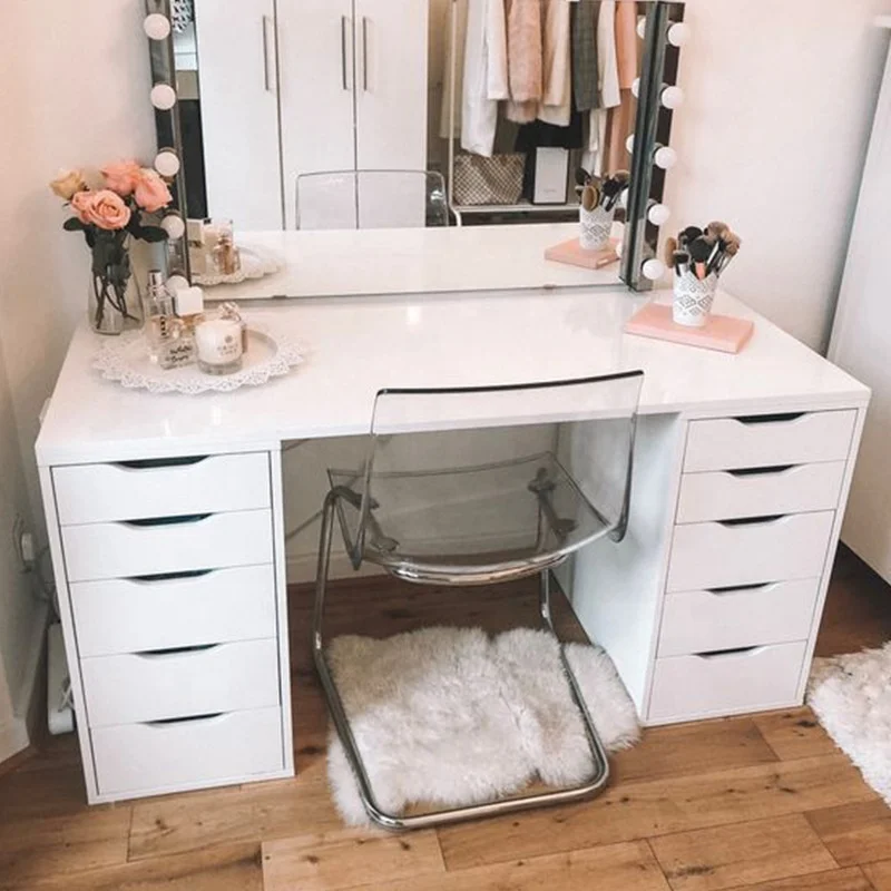 
Hot Sale White color Corner hollywood vanity makeup table with mirror wholesale Dressers Women Bedroom Sets 