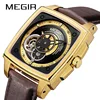 MEGIR 62042 brand agents guangzhou mens watch 2019 Leather band Waterproof full automatic Tourbillion mechanical watch set sale