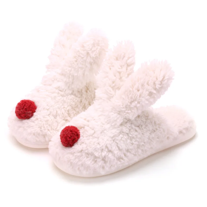 

Hot Selling Home Lady Slippers Candy Color Cartoon Rabbit Ears Plush Warm Flat Slippers For Women Winter