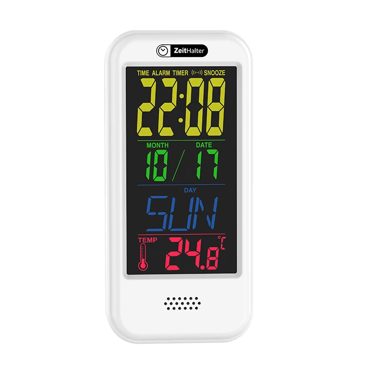 

New 2021 Digital Display Color Screen Temperature Display Smart Desk Clock Wall Clock 8 Inch Digital Calendar Clock, White + black