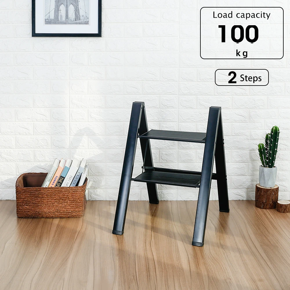 Baoyouni Black Aluminum Folding Step Ladder Narrow Heavy Duty Portable