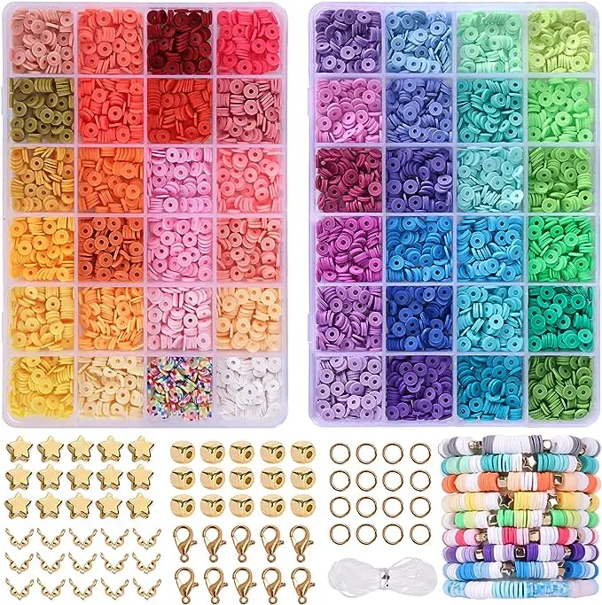 

4800pcs Clay Beads for Bracelet Making Kit 48 Colors Flat Round Polymer Clay Spacer Heishi Letter Beads for Jewelry Making Kit