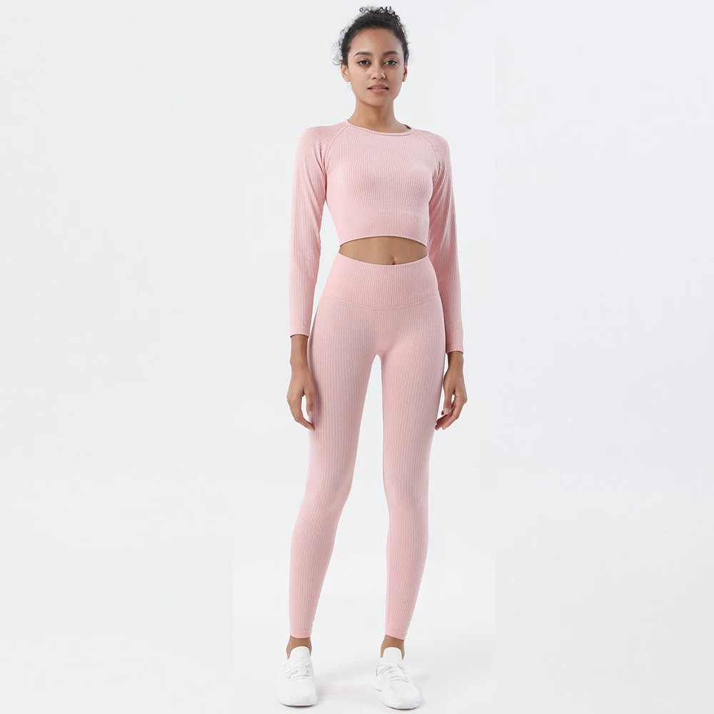 

Women autumn clothes 2021 Seven Colors Printed Yoga Running Trousers Leggings + Top Fitness Set Yoga Suit sport, Picture shows