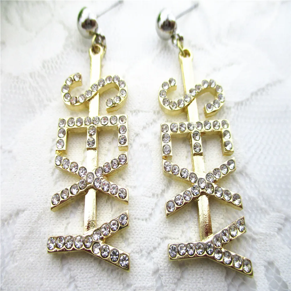 
sexy,boss,girl,truth,facts,gold with crystal rhinestone letter statement earring 