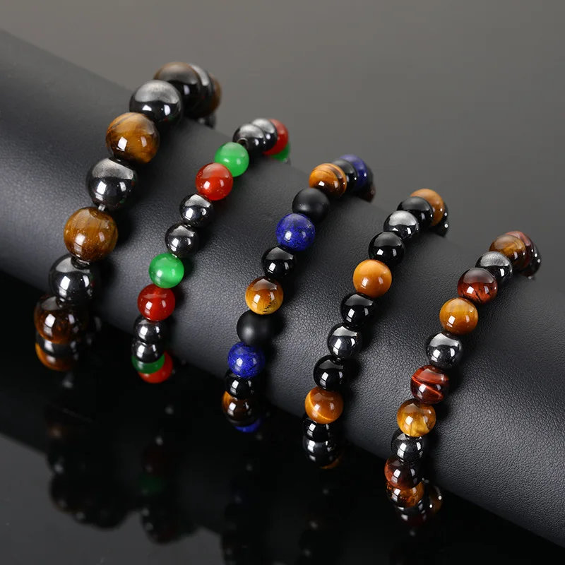 

8mm 10mm 12mm Fengshui Natural Black Obsidian Tiger Eye Bead Bracelet Health Care Magnetic Therapy Yoga Elastic Bracelets