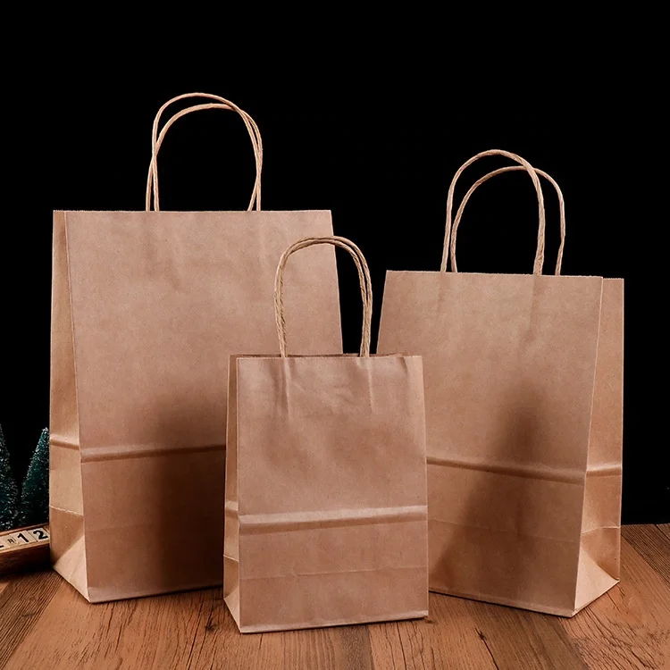 
custom logo 100% Recyclable shopping gift kraft paper grocery bag Brown kraft paper bag with handle 