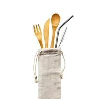 

Natural Washable Reusebale Utensils Metal Straw Set Bamboo Fork Knife Cutlery