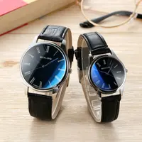 

2019 leather Lovers watches big and small casual Western couple watches men no logo IPS dome glass Quartz watch