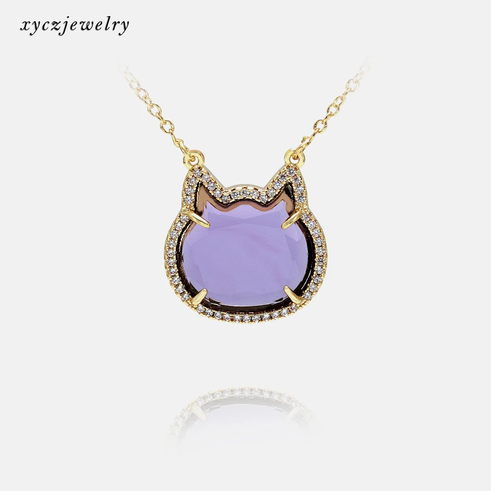 

fashion cat pendant necklace glass gold plated jewelry cute cat necklace, Picture