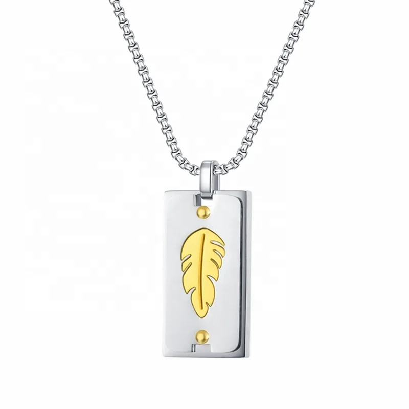 

MECYLIFE Vintage Tree Leaf Pendant Necklace Hiphop Stainless Steel Feather Necklace Men, Two tone