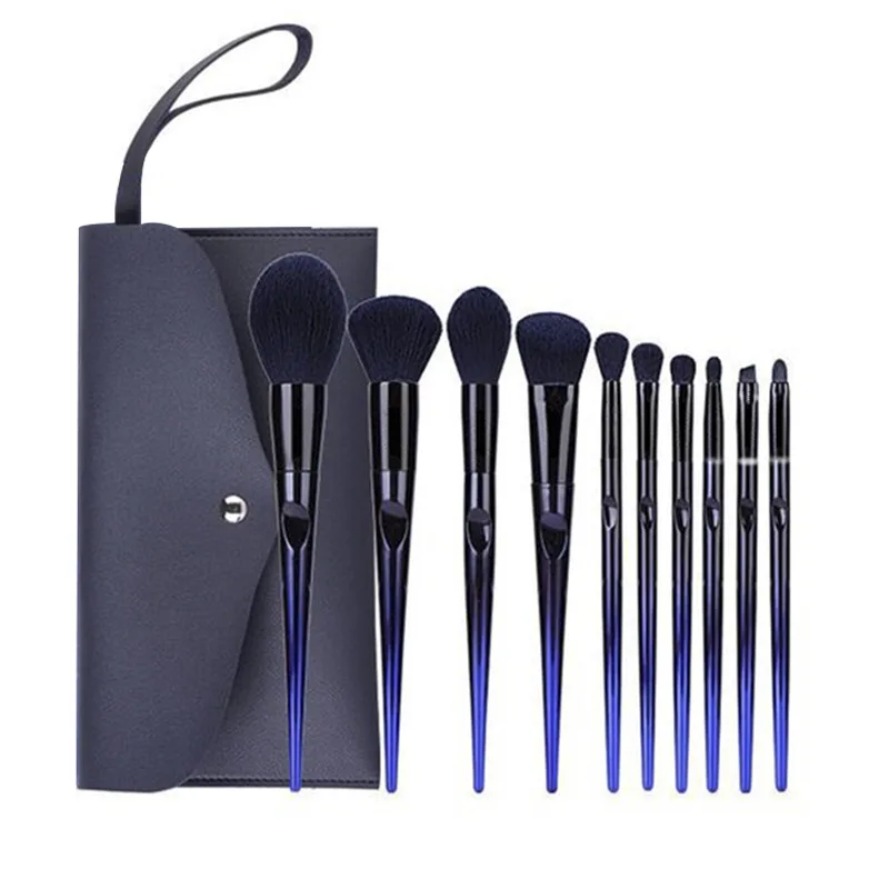

Personalize makeup brush set 10pcs blue professional high end makeup brush set
