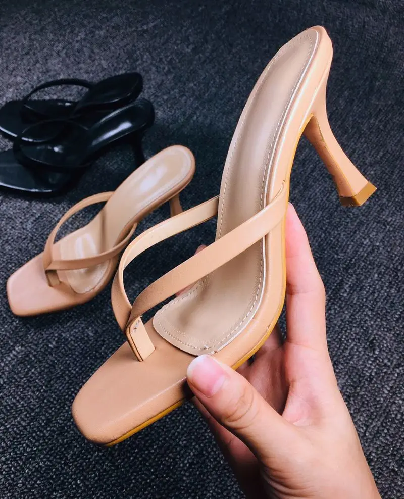

Hot selling sandals for woman shoes outdoor slippers open toe 9cm high high heels ladies shoes Black Nude Large size 43