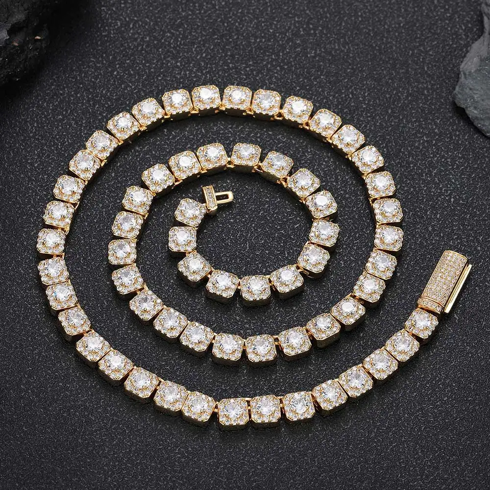 NUOYA Hip Hop Jewelry 7mm Cluster Tennis Chain Necklace Shiny Diamond Gold Silver Thin Necklace Iced Out Chain for Women
