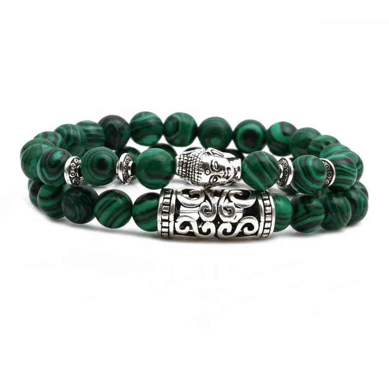 

Newly Arrived Green Malachite Beads Bangles Lion Skull Budda Elephant Beaded Bracelets For Men And Women Couple Bracelet